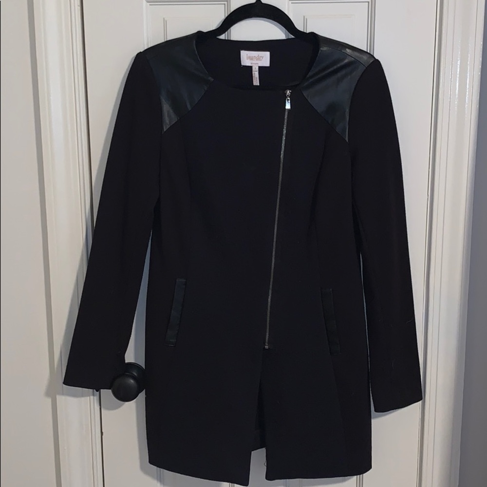 Black Laundry coat with leather accents